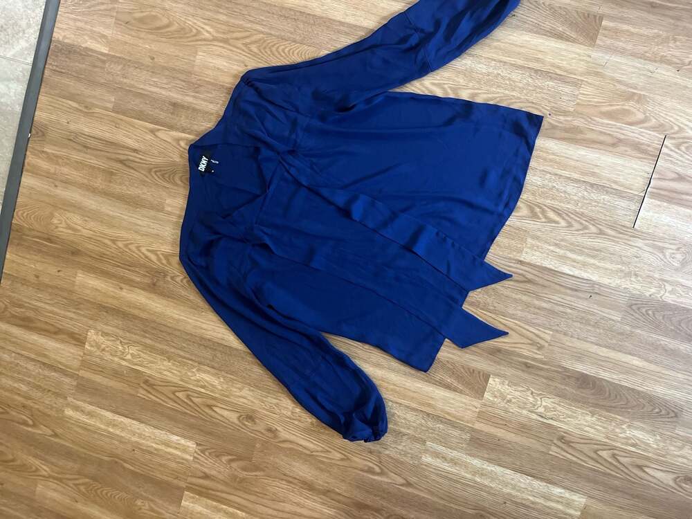 DKNY Women's Long Sleeve Tie-Neck Blouse in Cobalt Blue